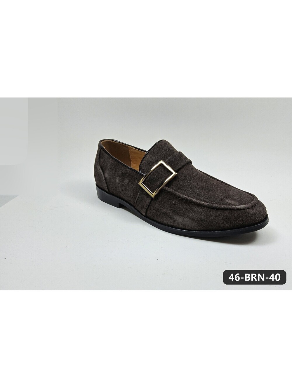 Men's Dark Brown Suede-Finish Loafers with Gold Buckle